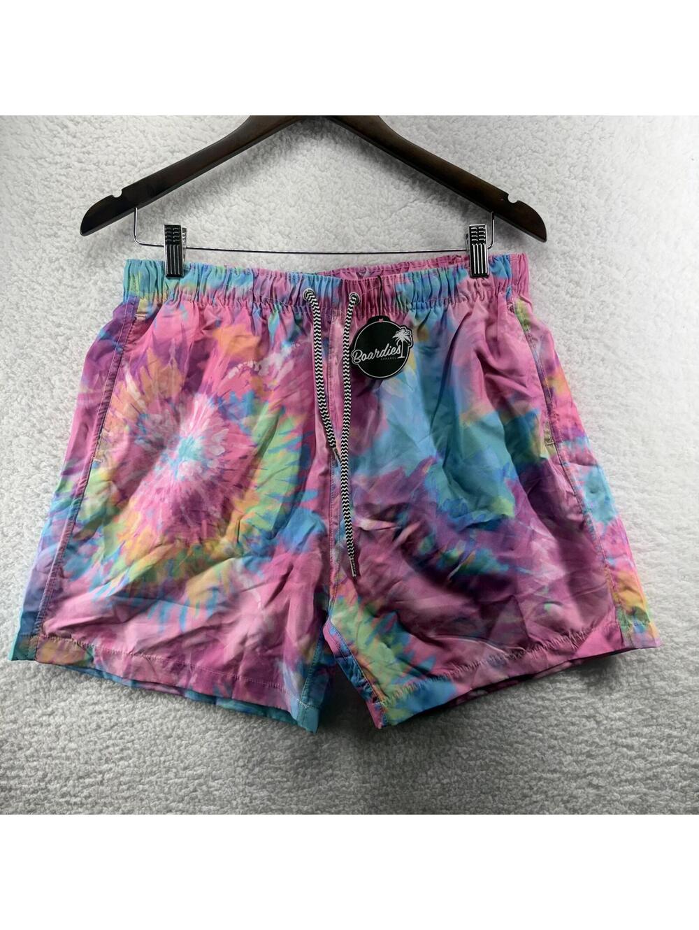 Boardies Spiral Tie Dye Shortie Swim Trunks Shorts Mens Large 5" inseam NWT